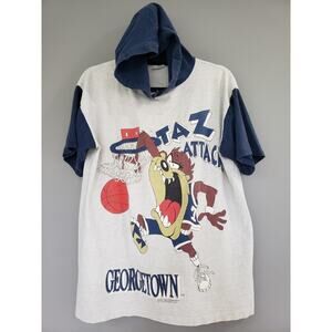 Vintage Rare 1993 Georgetown Taz Attack Basketball Hooded Shirt 90s Looney Tunes